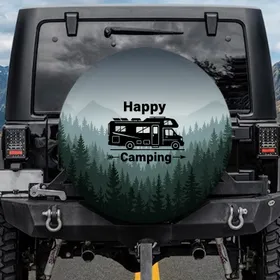 Happy Camping RV Motorhome Forest - Camping Lifestyle Gift for RV Owner Spare Tire Cover