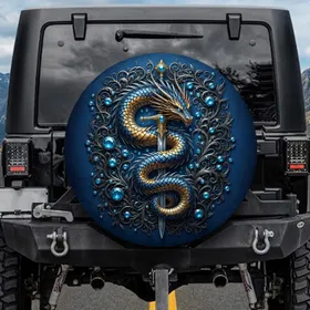 Serpentine Dragon Broadsword Antique Filigree - Home Decor Gift for Dragon Lover Spare Tire Cover