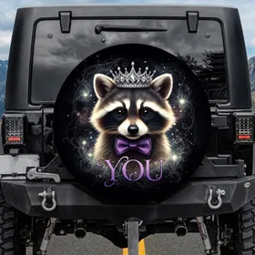Baby Raccoon Silver Crown Purple Bow Tie YOU Cosmic Star Dust - Wildlife Lover Gift Spare Tire Cover