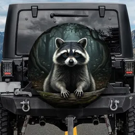 Raccoon Black Mask Amber Eyes Dark Forest Woodland Animal - Wildlife Lover Gift Spare Tire Cover