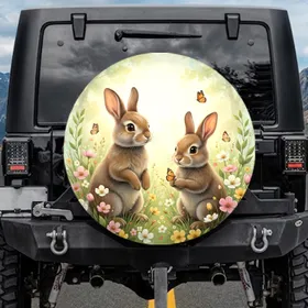 Baby Bunnies Spring Meadow Wildflowers - Nature Lover Gift for Bunny Lovers Spare Tire Cover