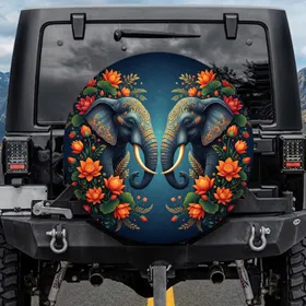 Elephant Lotus Floral Adorned Wildlife Lover Gift for Animal Enthusiast Spare Tire Cover
