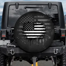 Monochrome Black White Distressed American Flag - Independence Day Gift for Veterans Spare Tire Cover