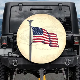 Waving American Flag Aged Parchment Bald Eagle Independence Day Gift for Veterans Spare Tire Cover