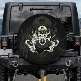 Skeleton Peace Sign Dark Sunglasses Backward Cap - Everyday Ride Style Spare Tire Cover