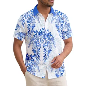 Lush Cascading Blue Foliage Fronds Berry Accents - Tropical Home Decor Gift for Plant Lovers Hawaiian Shirt