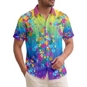Vibrant Tropical Cascading Flowers Foliage Gradient Streaks - Travel Essentials Gift Hawaiian Shirt