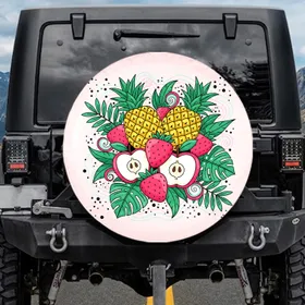 Pineapple Strawberry Apple Tropical Leaf - Travel Essentials Gift Spare Tire Cover