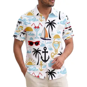 Anchors Palm Trees Lighthouses Sailboats Cocktails Sunglasses - Beach Vacation Hawaiian Shirt