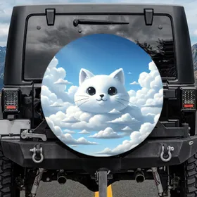 Cat Cloud Blue Sky Landscape Layered Clouds - Automotive Decor Gift for Cat Lover Spare Tire Cover