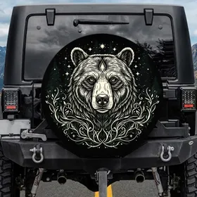 Bear Head Stars Forest Foliage Midnight Sky - Wildlife Lover Gift for Outdoor Enthusiast Spare Tire Cover