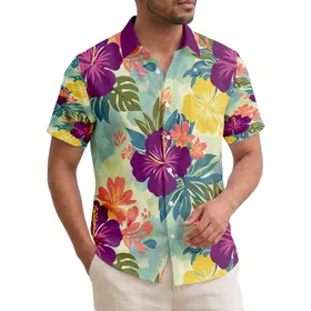 Hibiscus Tropical Flowers Lush Foliage Smaller Blossoms Abstract Shapes - Home Decor Gift Hawaiian Shirt