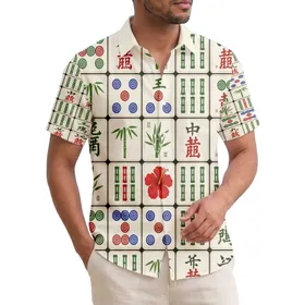 Traditional Mahjong Tiles Tropical Flowers Sparrow - Asian Culture Gift for Mahjong Player Hawaiian Shirt