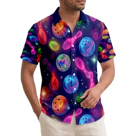 Glowing Bowling Pins Iridescent Balls Starbursts - Bowling Party Game Gift Hawaiian Shirt