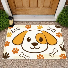 Cartoon Patched Ear Dog Paw Print Bone - Pet Lover Home Decor Gift Doormat