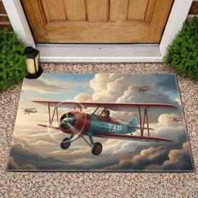 Vintage Tabby Cat Aviator Biplane Flight - Adventure Lover Home Decor Gift Doormat