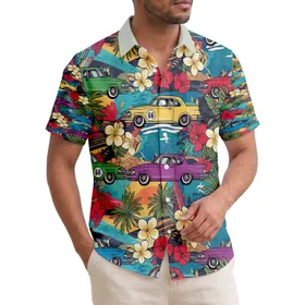 1950s Muscle Cars 66 Hibiscus Plumeria - Classic Car Lover Gift Hawaiian Shirt