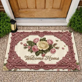Acanthus Scroll Rose Floral Bouquet Welcome Home - Home Decor Gift Doormat