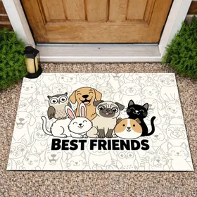 Friendly Pet Animals Dog Cat Group - Home Decor Gift for Animal Lovers Doormat