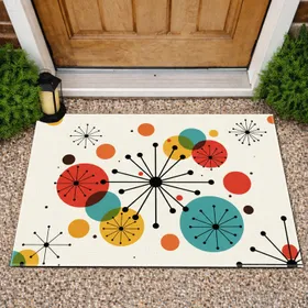 Atomic Starbursts Scattered Colorful Circles - Home Decor Gift for Mid-Century Lovers Doormat