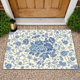Chinoiserie Blue Roses Peonies Floral Home Decor Gift Doormat