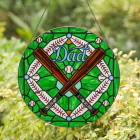 Baseball Bats Dad Sports Field Mosaic - Father's Day Gift Stained Glass Suncatcher