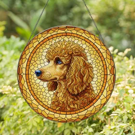 Standard Poodle Profile Amber Mosaic - Home Decor Gift for Dog Lover Stained Glass Suncatcher