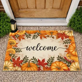 Welcome Pumpkins Maple Leaves Acorns - Autumn Farmhouse Decor Gift Doormat