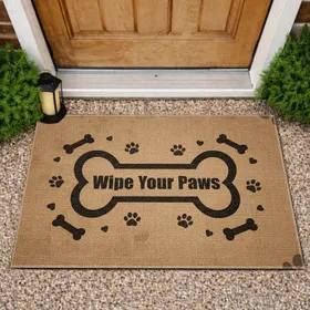 Wipe Your Paws Bone Paw Prints - Rustic Pet Home Decor for Dog Lovers Doormat