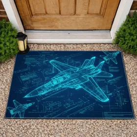 Fighter Jet Blueprint Technical Schematics - Aviation Lover Home Decor Gift Doormat