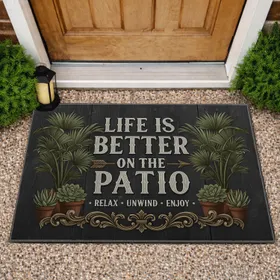 Patio Life Phrase Tropical Palms Carved Wood - Outdoor Living Home Decor Gift Doormat
