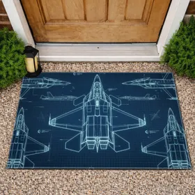 Stealth Fighter Jet Blueprint Schematics - Home Decor Gift for Aviation Lover Doormat