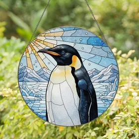 Emperor Penguin Portrait Arctic Landscape - Wildlife Lover Home Decor Gift Stained Glass Suncatcher