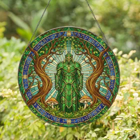 Armored Beak Visor Figure Runic Forest - Home Decor Gift for Fantasy Lover Stained Glass Suncatcher