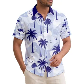 Palm Trees Starburst Birds Silhouettes Tropical Landscape - Island Vacation Travel Accessory Hawaiian Shirt