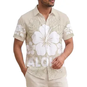 White Hibiscus Flower Aloha Text Tropical Palm Plumeria - Island Lifestyle Gift for Vacationers Hawaiian Shirt