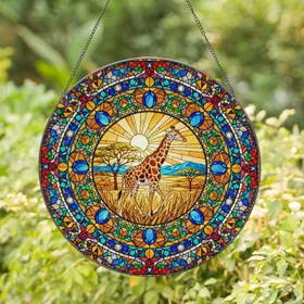 Giraffe African Savanna Acacia Trees Cabochon - Home Decor Gift for Wildlife Lovers Stained Glass Suncatcher