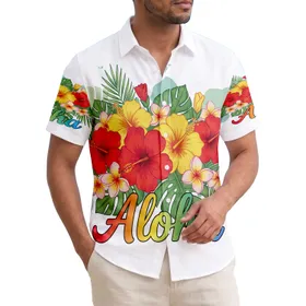 Red Yellow Hibiscus Plumeria Flowers Aloha Rainbow Text - Island Vacation Lifestyle Gift Hawaiian Shirt