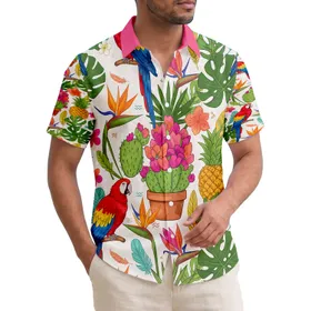Pineapple Scarlet Macaw Bird of Paradise Cacti - Tropical Home Decor Gift Hawaiian Shirt