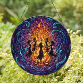 Dancing Silhouettes Bonfire Flames - Irregular Glass Mosaic Home Decor Gift Stained Glass Suncatcher