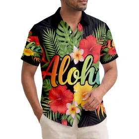 Aloha Script Hibiscus Plumeria Tropical Leaves - Tropical Lifestyle Gift Hawaiian Shirt