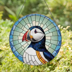 Atlantic Puffin White Chest Black Plumage Multi-Colored Beak - Wildlife Home Decor Gift Stained Glass Suncatcher