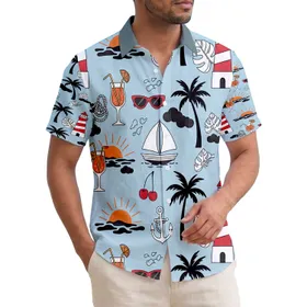 Lighthouse Palm Tree Sunset Cocktail Sailboat Anchor - Tropical Beach Getaway Gift Hawaiian Shirt
