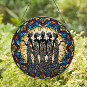 African Women Silhouette Mosaic Figures Geometric Background - Home Decor Gift for Women Stained Glass Suncatcher