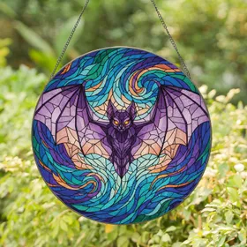 Dark Purple Bat - Home Decor Gift for Bat Lovers Stained Glass Suncatcher