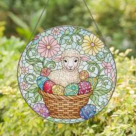 Baby Lamb Easter Eggs Spring Flowers - Easter Holiday Gift Stained Glass Suncatcher