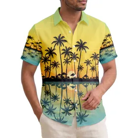 Panoramic Sunset Palm Trees Beach Resort - Tropical Getaway Home Decor Gift Hawaiian Shirt