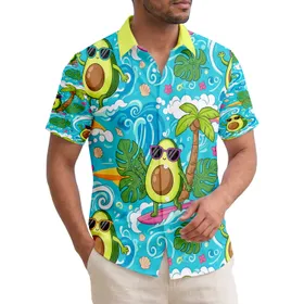 Avocados with Sunglasses Surfing Palm Trees Colorful Surfboards - Tropical Ocean Summer Adventure Gift Hawaiian Shirt