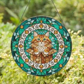 Tabby Cat Cardboard Box Mosaic Gems Home Decor Gift for Cat Lover Stained Glass Suncatcher