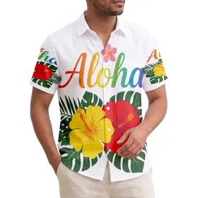 Aloha Rainbow Script Hibiscus Plumeria Tropical Foliage - Beach Vacation Gift Hawaiian Shirt